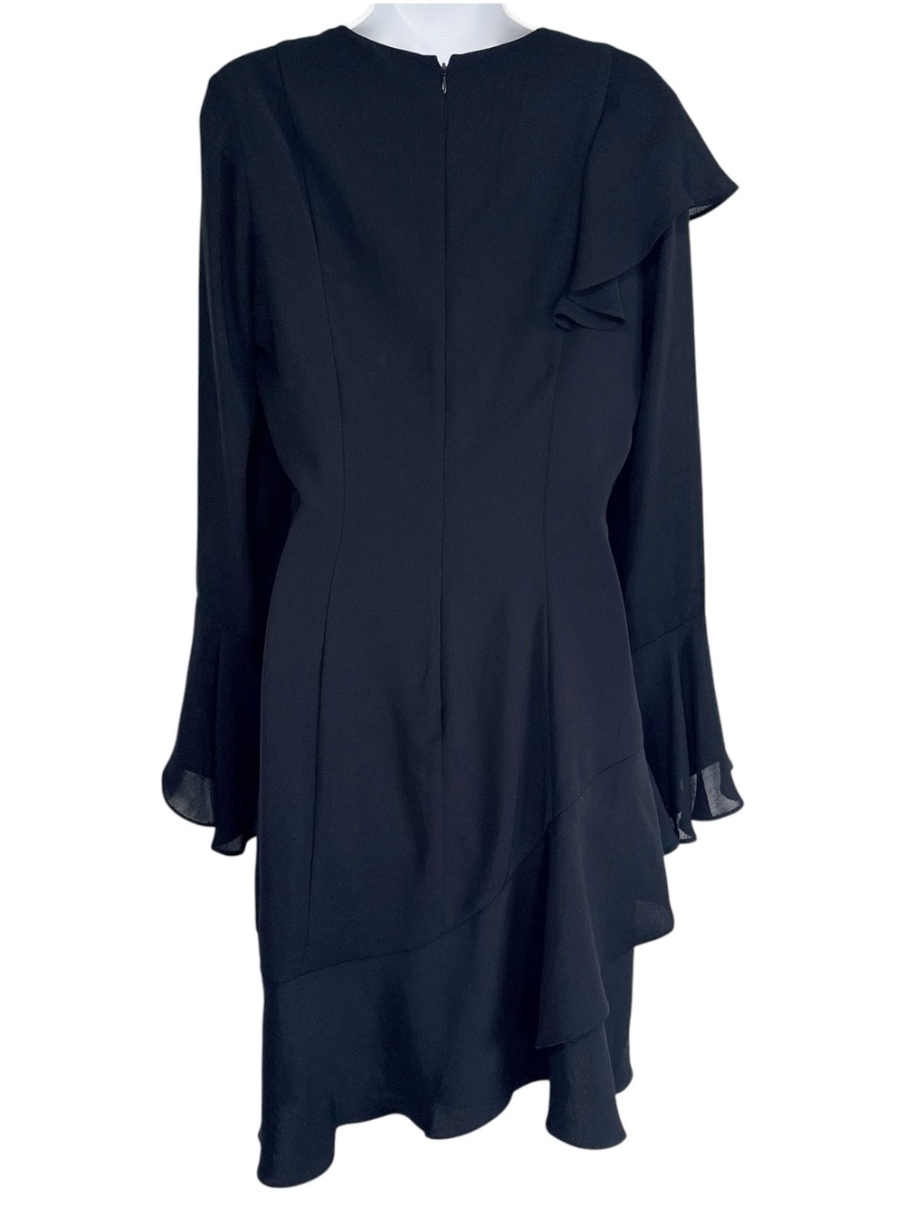PARKER Alaska Combo Dress Black Size 6 Ruffle Bell Sleeve Midi Cocktail Dress - Picture 4 of 10